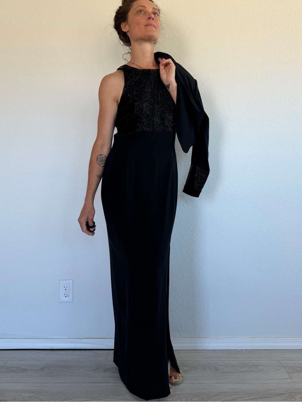 Lillie Rubin Black Beaded Evening Dress w/ Matching Jacket